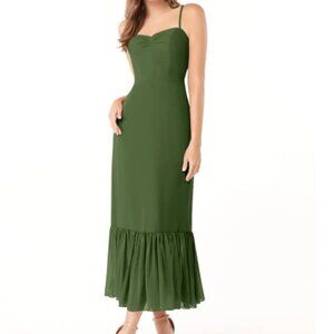 Azazie Justina  Olive A-Line Sweetheart Chiffon Dress Size 14